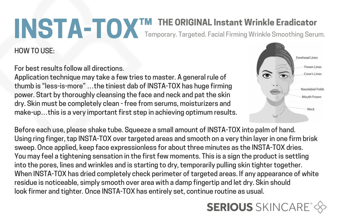 Serious Skincare INSTA-TOX Instant Wrinkle Smoothing Serum - Tightens Skin - Facial Serum - Instant Line Filler - .75 oz. (1-Pack)