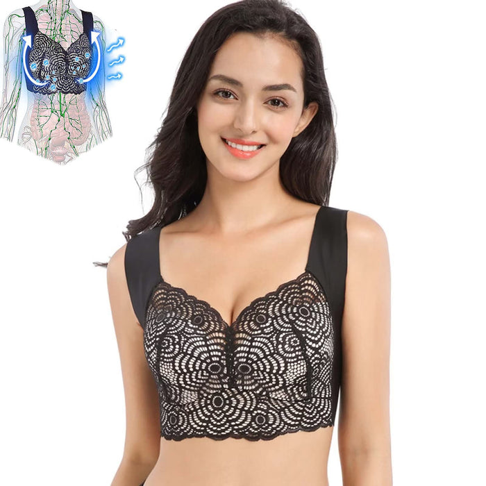 ANSUSIC Slimory Prettyhealth Lymphvity Detoxification and Shaping & Powerful Lifting Bra, Detox Sexy Lace Wireless Lifting Bra(Black-XL)