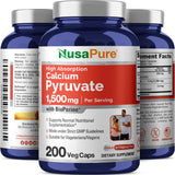 NusaPure Calcium Pyruvate 1500mg 200 Vegetarian Caps (Non-GMO, Gluten Free) - 750mg per caps