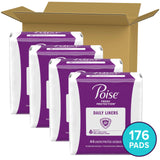 Poise Daily Incontinence Panty Liners, 2 Drop Very Light Absorbency, Long, 176 Count of Pantiliners (4 Packs of 44), Packaging May Vary