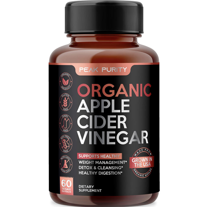 100% Organic Raw Apple Cider Vinegar Capsules - Natural Detox Gut Cleanse & Healthy Digestion - Tasteless & Easy to Swallow - Extra Strength ACV Pills - 1000 mg