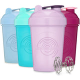 [4 Pack] 20 oz Shaker Bottle | 4-Pack with Mixing Agitators (Light Blue, Lavender, Teal/Mint, Raspberry) | Shaker for Protein Mixes Pack is BPA Free and Dishwasher Safe