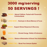 MegaPlants Cacao Magic (50 Servings) | Superfood 5 Mushroom Blend for Focus, Clarity & Energy | Lions Mane, Reishi, Chaga, Cordyceps, Turkey Tail | Smoothie, Hot Chocolate, Coffee Alternative