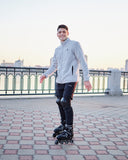 2PM SPORTS Vinal Inline Skates for Men with Light Up Wheels Adjustable Roller Women, Illuminating Outdoor Roller Skates for Kids and Adults - Silver XL