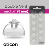 Genuine Oticon Hearing Aid Domes MiniFit Double Vent Bass 8mm (0.31 inches - Medium), Oticon Branded OEM Denmark Replacements, Authentic Accessories for Optimal Performance -3 Pack/30 Domes Total