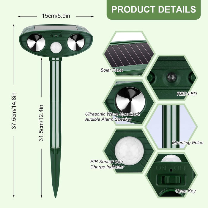 Lubatis 2 Pack Solar Animal Repeller Ultrasonic Animal Repellent Outdoor with Motion Sensor Animal Deterrent Waterproof for Cat Squirrel Deer Raccoon Skunk Rabbit Fox and More