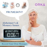 ORKA Talking Clock. Voice Recordable Medication Pill Reminder. Talking Alarm Clock for Dementia, Hearing, Visually impaired Seniors-Digital Day Clock with Multiple Customized Alarms Ex Large White