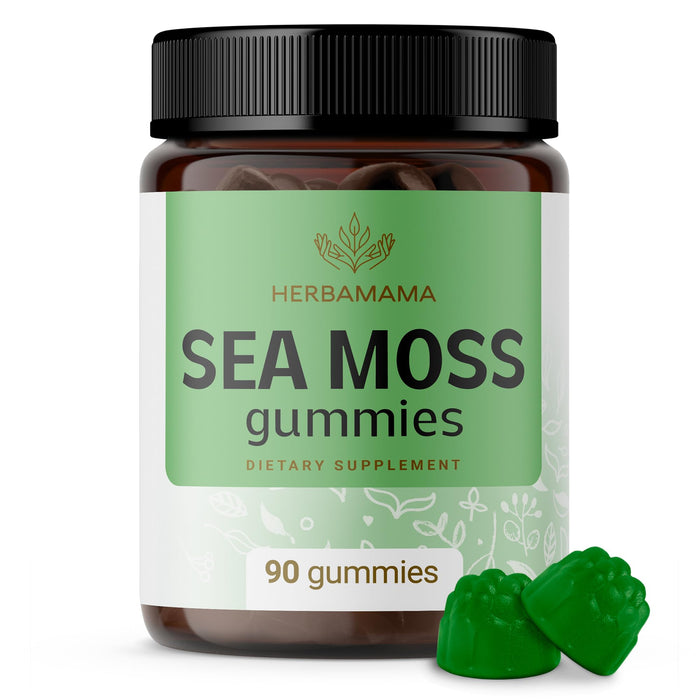 HERBAMAMA Sea Moss Gummies - Wildcrafted Sea Moss Supplement, Immune, & Thyroid Support, Irish Seamoss and Bladderwrack - 90 Vegan Gummy