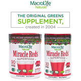 MacroLife Naturals Miracle Reds Superfood Supplement Powder Antioxidants Polyphenols Enzymes Probiotics - Raw Non-GMO Organic Vegan Gluten & Dairy Free - 30oz (90 Servings)