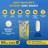 Zinc 50mg [High Potency] Supplement - Immune Support System from Natural Zinc (Oxide/Citrate) 100 Tablets, Made by Nature’s Potent.