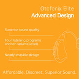 Otofonix Elite OTC Hearing Aid with Background Noise Reduction, Battery Powered, Behind-the-Ear Nearly-Invisible Fit, for Seniors & Adults with Mild to Moderate Hearing Loss, Left Ear, Beige