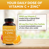 Viva Naturals Vitamin C 1000mg with Zinc 20mg, Rose Hips, Citrus Bioflavonoids - Immune Support & Powerful Antioxidant (250 Veggie Capsules)