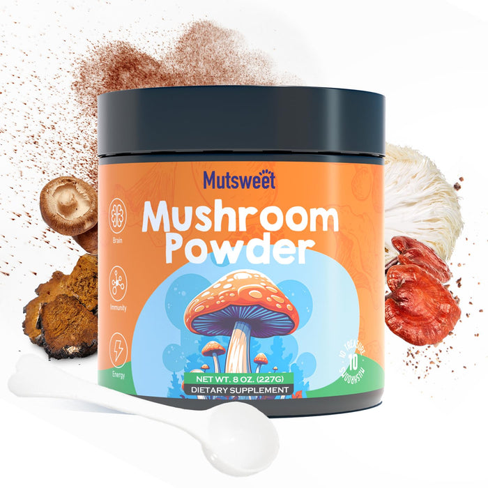 Mushroom Powder Blend (75 Servings), Ten Mushroom Supplement with Lions Mane, Reishi, Cordyceps, Chaga, Mushroom Powder for Coffee Alternative, Matcha| Energy, Focus, Immune Support