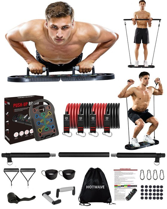 HOTWAVE 20 in 1 Push Up Board with 16 Gym Accessories.Pushups Bar with Resistance Bands,Portable Home Workout Equipment,Strength Training for Men and Women