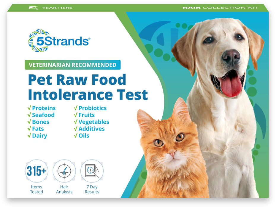 5Strands Pet Raw Food Intolerance Test, at Home Sensitivity Test for Dogs & Cats, 312 Items, Hair Analysis, Accurate for All Ages and Breed, Results in 5 Days - Chicken, Beef, Duck