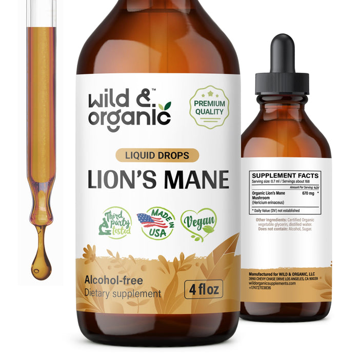 Lions Mane Liquid Extract - Organic Lions Mane Mushroom Supplement - Lion’s Mane Tincture - Vegan, Alcohol Free Drops - 4 fl oz