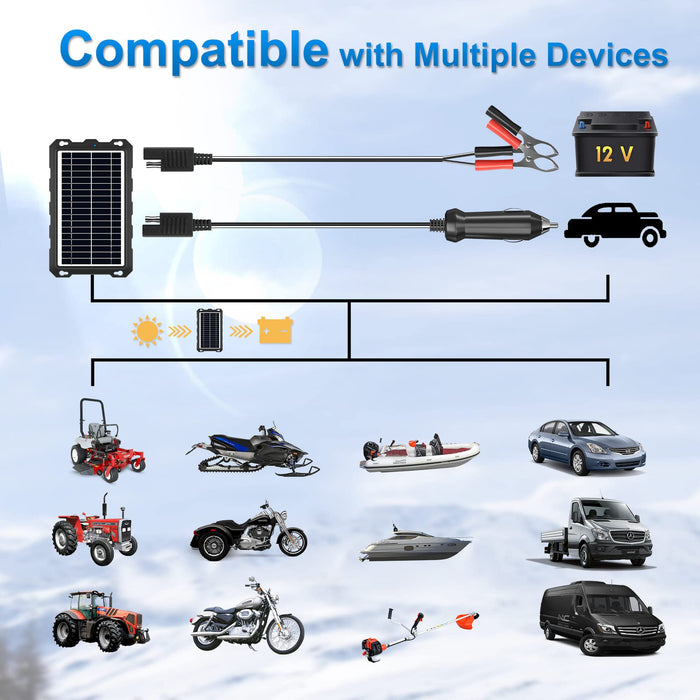 POWOXI-9W-Solar-Battery-Trickle-Charger-Maintainer -12V Portable Waterproof Solar Panel Trickle Charging Kit for Car, Motorcycle, Boat, Marine, RV, Trailer, Powersports, Snowmobile, etc.