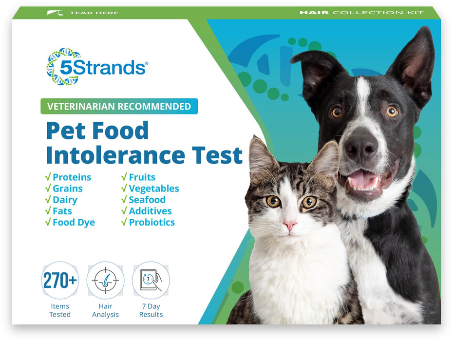 5Strands Pet Food Intolerance Test, at Home Sensitivity Test for Dogs & Cats, 272 Items, Hair Analysis, Accurate for All Ages and Breed, Results in 5 Days - Protein, Grain, Preservatives