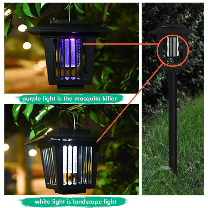 2 Pcs Solar Bug Zapper Outdoor Waterproof LED Solar Mosquito Zapper Outdoor Solar Powered Mosquito Killer Light Lamp for Indoor and Outdoor Use