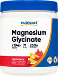 Nutricost Magnesium Glycinate Powder (Fruit Punch, 250 Grams) - Chelated Magnesium (30%) Glycinate