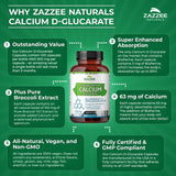 Zazzee High Absorption Calcium D-Glucarate, 500 mg per Capsule, 3 mg BioPerine for Enhanced Absorption, 100 Vegan Capsules, Plus Broccoli 10:1 Extract, 100% Vegetarian, CDG, All-Natural and Non-GMO