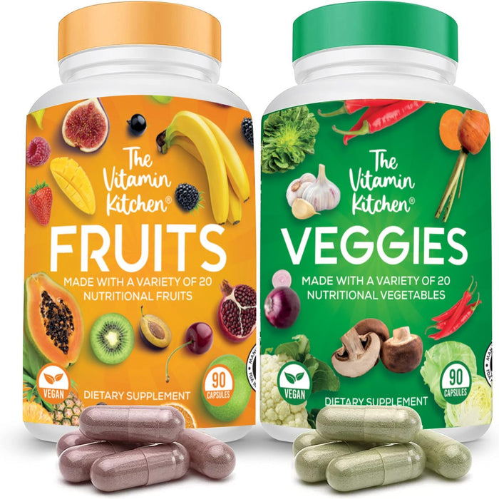 The Vitamin Kitchen Fruit and Veggie Supplements-90 Fruits, 90 Veggies Capsules to Boost Energy Level - Whole Food Fruits and Vegetable from Super Foods - Made in USA - Soy & Vegan Free (Pack of 2)