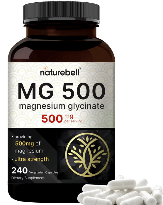 Magnesium Glycinate 500mg Per Serving | 240 Veggie Capsule, 100% Chelated & Purified – Non-GMO & Gluten Free