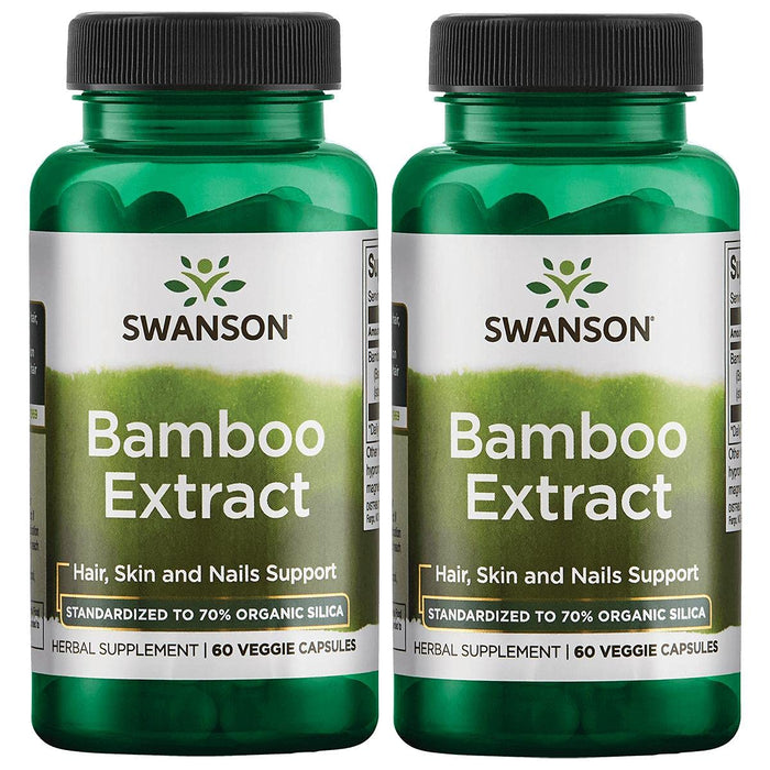 Swanson Bamboo Extract - Natural Hair, Skin and Nails Supplement - 70% Silica Content Supporting Collagen Formation & Bone Growth - (60 Veggie Capsules, 300mg Each) 2 Pack