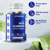 2 Pack Vitamatic Iron Gummies Supplement for Women & Men - 20mg Serving - 60 Vegan Gummies - Great Tasting Iron Gummy Vitamins with Vitamin C (Total 120 Gummies)
