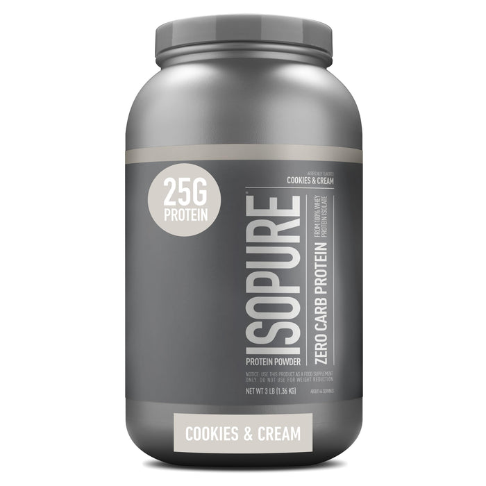 Isopure Protein Powder, Zero Carb Whey Isolate with Vitamin C & Zinc for Immune Support, 25g Protein, Keto Friendly, Cookies & Cream, 44 Servings, 3 Pounds (Packaging May Vary)