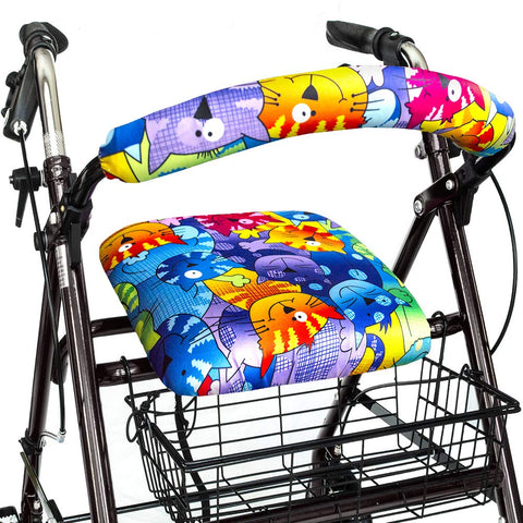 Top Glides Universal Rollator Walker Seat and Backrest Covers (Cats)