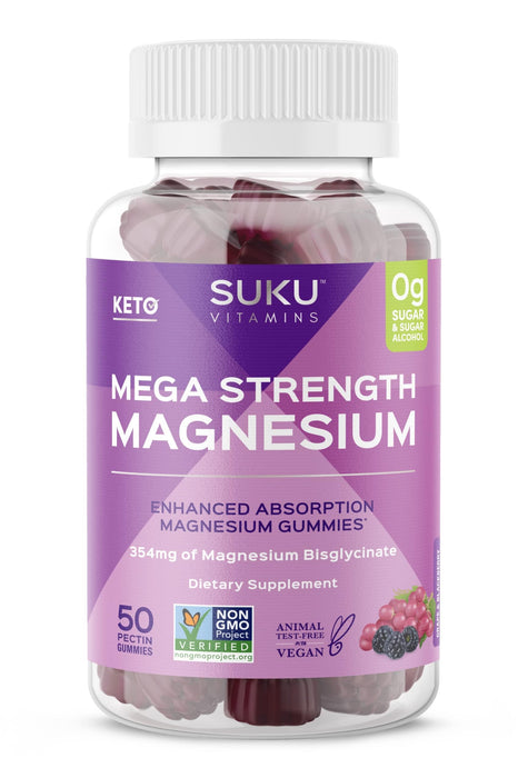 SUKU Vitamins - Mega Strength Magnesium - 177 mg of Magnesium Bisglycinate Gummies for Muscle Function - Easy to Chew - Non GMO, Gluten Sugar Free - Grape BlackBerry Flavored Gummy Vitamins (50 Count)