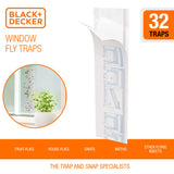 BLACK+DECKER Fly Traps for Indoors- Fruit Fly Traps & Fly Trap for Window- Sticky Fly Paper Strips for Flies, Gnats, Moths, Mosquitoes & Other Insects- Pre-Baited & Odorless, 32 Pack