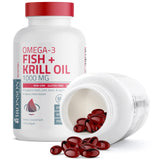 Bronson Omega-3 Fish + Krill Oil 1000 MG EPA DHA Astaxanthin Premium Blend - Joint, Brain & Eye Health - Non GMO, Heavy Metal Tested, 120 Softgels