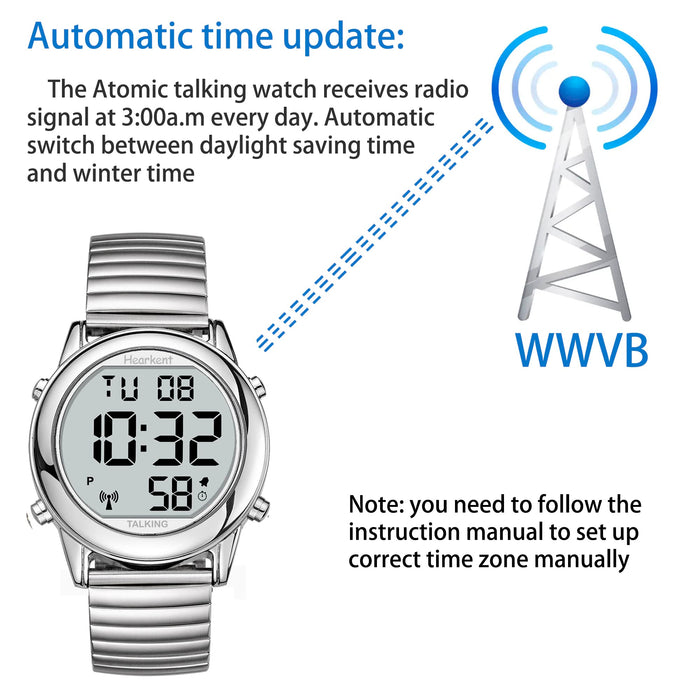 Hearkent Atomic Digital Talking Watch for Elderly Receives US Signals Automatic Time and Date Correction Big Numbers Easy to See Loud and Clear Male English Speaking