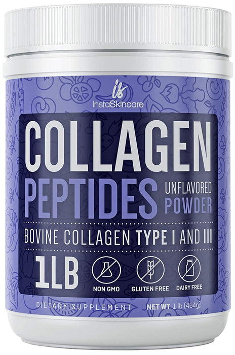 Collagen Peptides Powder for Women Hydrolyzed Collagen Protein Powder Types I and III Non-GMO Grass-Fed Gluten-Free Kosher and Pareve Unflavored Easy to Mix Drink Healthy Hair Skin Joints Nails 1Lb