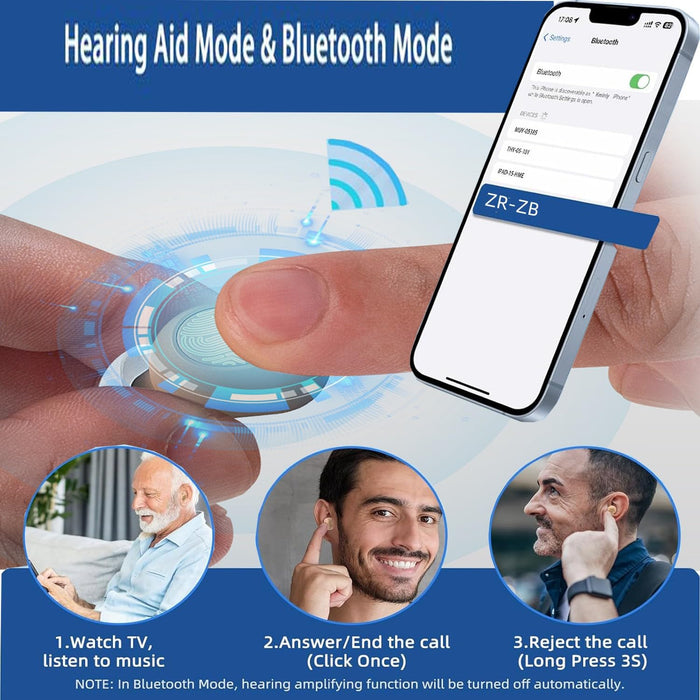 Hearing Aids, Rechargeable Hearing Aid for Seniors with Bluetooth Noise Cancelling, 16 Channel Digital Adults OTC Hearing Amplifier with 8 levels of Volume Control, Power Display Charging Case