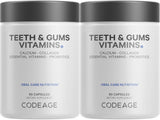 Codeage Teeth & Gums Vitamins + Oral Probiotics Supplement for Mouth - Whole Food Calcium, Collagen, Potassium, Vitamin C, D3, K2, Zinc – Oral Care & Dental Multivitamin Supplements - 2 Pack