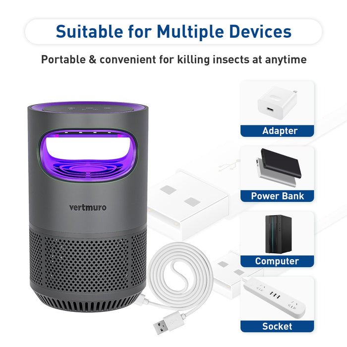 vertmuro Indoor Insect Trap, 2-Mode Bug Catcher & Killer with Strong Suction, Time Setting, UV Light, Mosquito Bug Zapper for Fruit Flies, Gnats, Moths