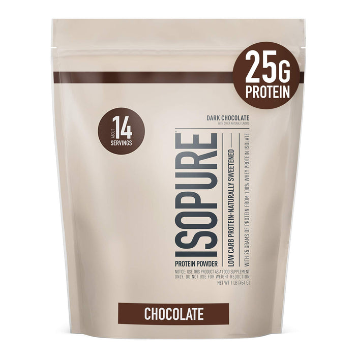 Isopure Protein Powder, Whey Protein Isolate Powder, 25g Protein, Low Carb & Keto Friendly, Naturally Sweetened & Flavored, Flavor: Chocolate, 14 Servings, 1 Pound
