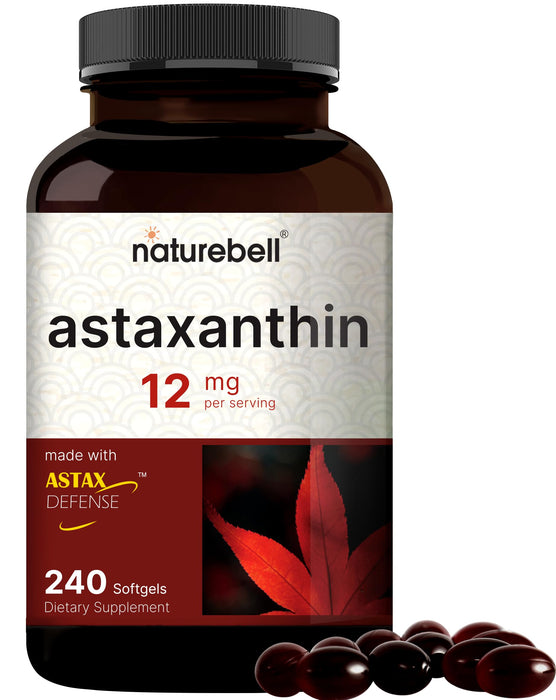 NatureBell Astaxanthin 12mg, 240 Softgels, Made with Astax (Max Strength from MicroAlgae), Natural Antioxidant for Skin & Eye Health – Non-GMO & No Gluten, 4 Month Supply