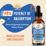 2000MG Liposomal Glutathione Liquid, 98% Absorption, Glutathione Liquid Supplement, Active Form L- Glutathione, Powerful Antioxidant NON-GMO for Immune System, Aging Defense, Detoxifier, 2 FL.OZ