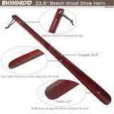 Brosisincorp Wooden Shoe Horn Long Handle For Seniors 23.6" Easy Wear Helper Shoehorns Women Kids Baby Elderly Hanging Rings Red Beech Wood