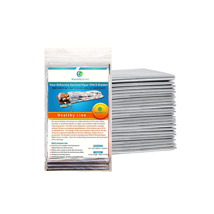 HealthyLine - Thermal Foil Sauna Blanket (Pack of 50 pcs) - for Detox & Weight Loss, Far Infrared Therapy, Survival and Preparedness - Retains up to 97% of Body Heat - 64in x 84in Mylar Sheets