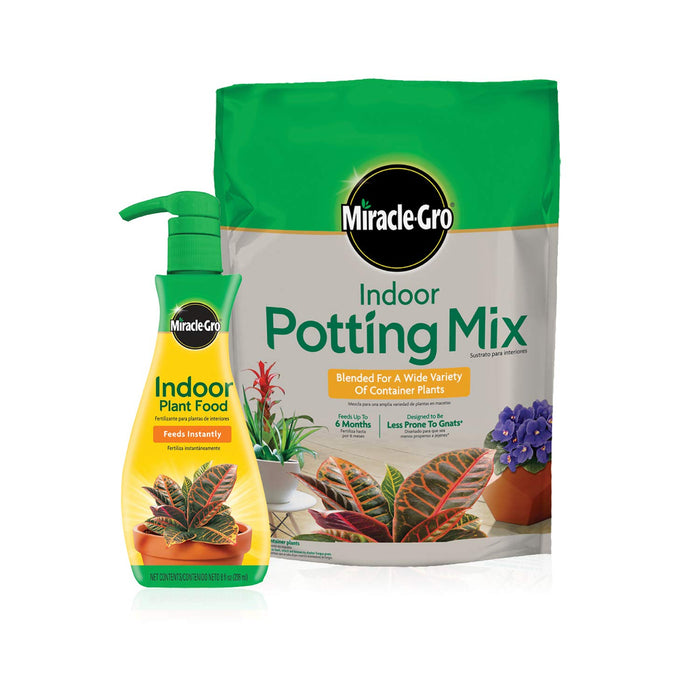 Miracle-Gro Indoor Potting Mix (6 qt.) and Indoor Plant Food (8 oz.) - Bundle for Growing and Fertilizing Houseplants