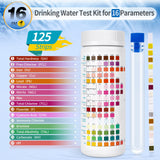 Umlecoa 16 in 1 Premium Water Test Kit - 125 Home Water Quality Test Strips for Well and Tap Test Kit - Testing for pH, Hardness, Chlorine, Lead, Iron, Copper, Nitrate, Nitrite, etc