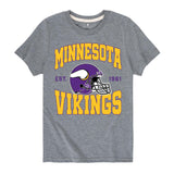 Junk Food Clothing x NFL - Minnesota Vikings - Team Helmet - Kids Short Sleeve T-Shirt for Boys and Girls - Size Small