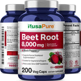 NusaPure Beet Root 8,000mg per Caps (Vegan, Non-GMO, Extract 20:1, Gluten-Free) Black Pepper - 200 Veggie caps