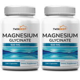 TwinBest Magnesium Glycinate 500mg, 2 Pack, 480 Capsules – 100% Pure Magnesium Powder Source – Chelated, Easily Absorbed – Mineral Support for Muscles, Heart, & Mood – Non-GMO…