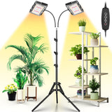 LBW Grow Light for Indoor Plants, Dual Heads Full Spectrum 200W LED, Auto On/Off Timer, 6 Dimmable Levels, 3 Switch Modes, Adjustable Tripod Stand 15-63 inches